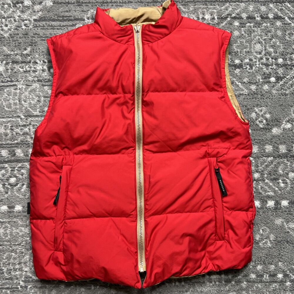 Weekend Max Mara Womens Reversible Puffer Vest Gilet Size 8 Tan Red Luxury